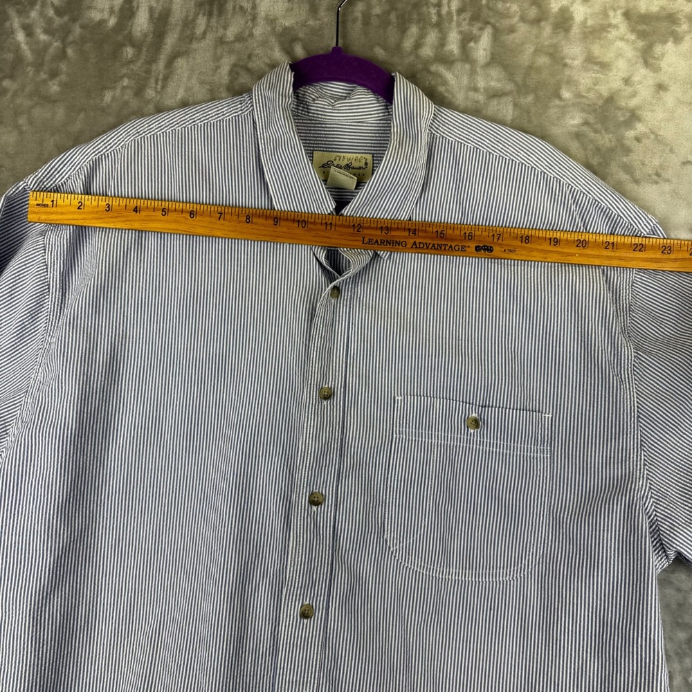 Eddie Bauer Button Down Mens XL Blue White Striped Seersucker Shirt (1684) - Picture 7 of 10